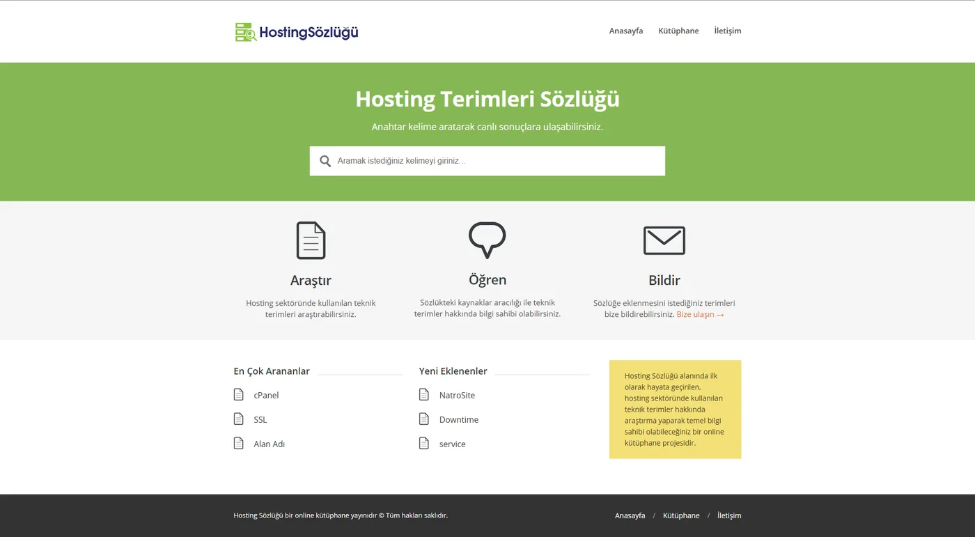 Hosting Sözlüğü full page